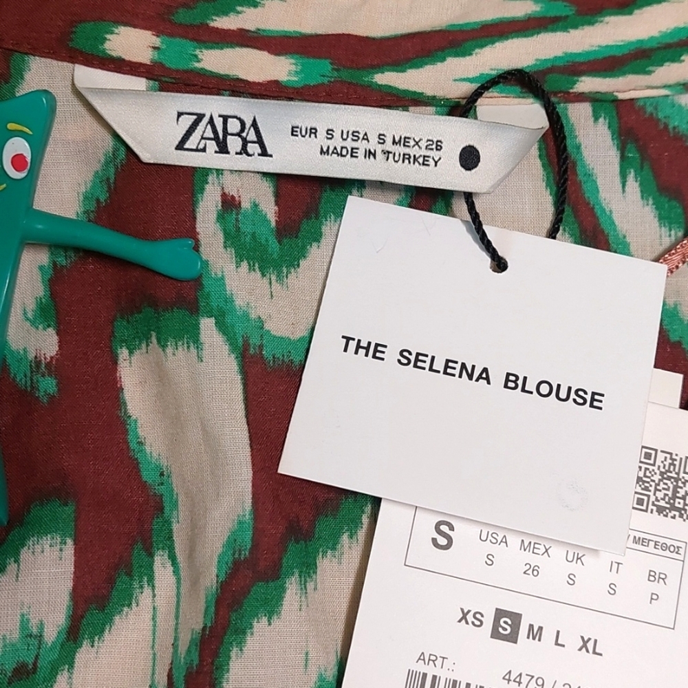 NWT Zara Selena Cotton Printed Front-tie top, size S - Picture 6 of 8